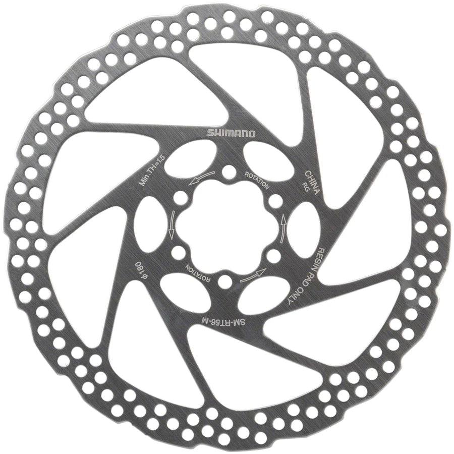 Shimano Deore SM-RT56-M Disc Brake Rotor - 180mm 6-Bolt For Resin Pads Only Silver